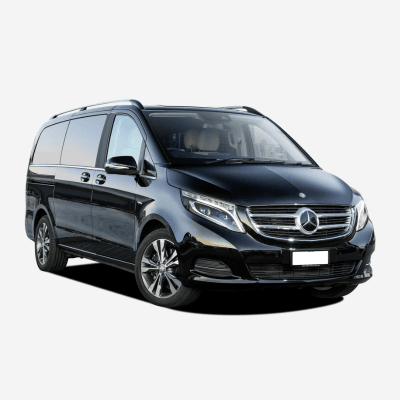 Mercedes V-Class people mover with open sliding doors and premium seating, perfect for group travel