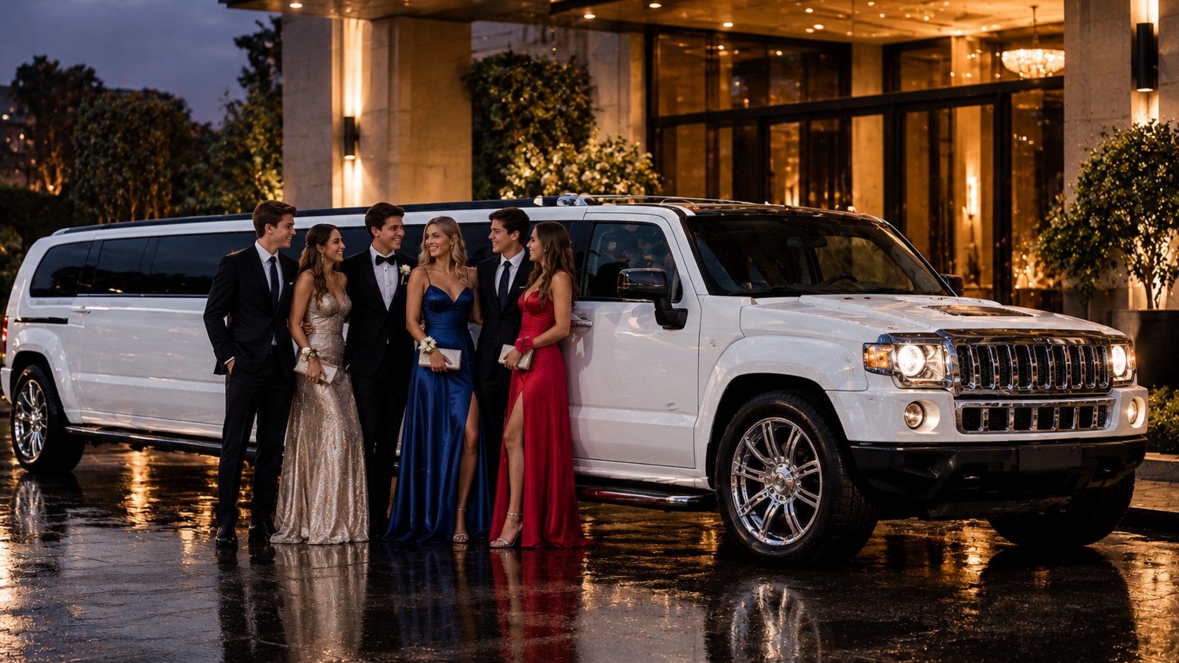Arrive in style with space for up to 10 passengers—the ultimate ride for your school formal.